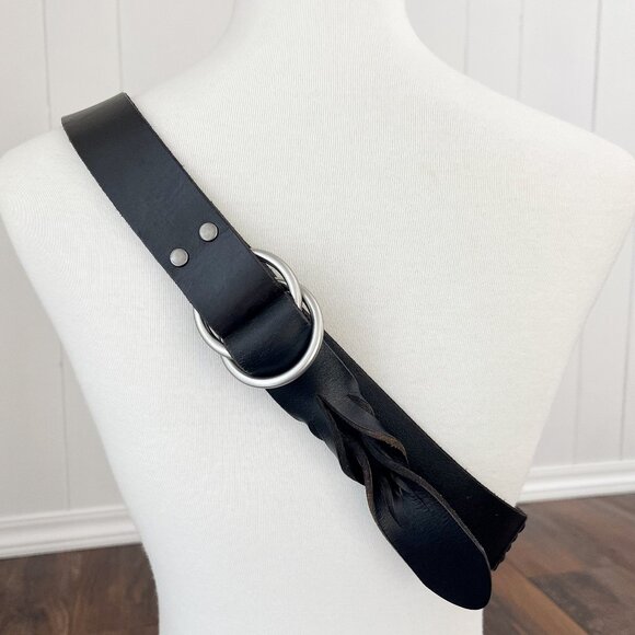 Gap Double O Ring Leather Cinch Belt Woven Leather Detail Size Large Black - Picture 1 of 14